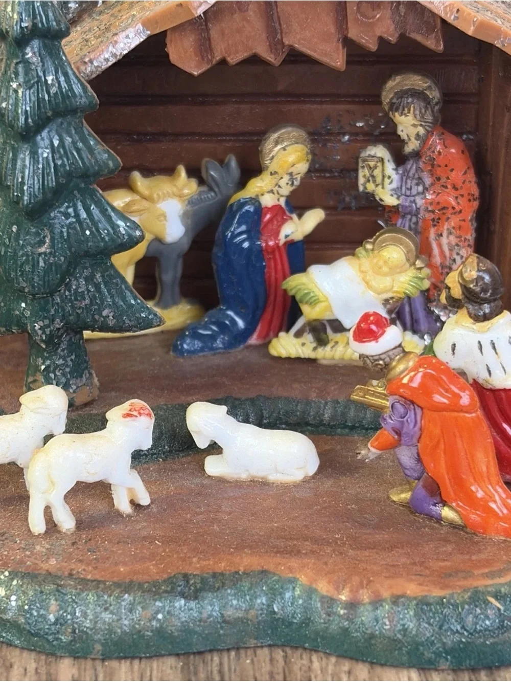 Vtg 1960's Shiny Brite Xmas Plastic Nativity Scene Diorama Germany - READ -